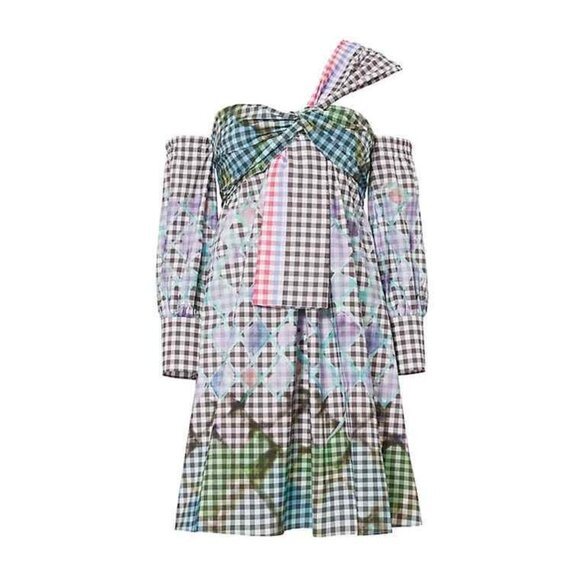 Peter Pilotto Dress Off Shoulder Gingham Abstract Art Up Richard Size 6 NEW - Picture 1 of 8